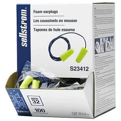Sellstrom S23412 Disposable Corded Foam Ear Plugs, 32dB NRR, Hi-Viz Green