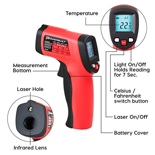 Powerbuilt 648564 Infrared Temperature Gun Non-Contact Laser, Handheld Detector 6 Powerbuilt 648564 Infrared Temperature Gun Non-Contact Laser, Handheld Detector - Image 4