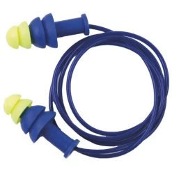Sellstrom S23421 Reusable Corded Tapered Ear Plugs, 27dB NRR, Blue/Hi-Viz Green