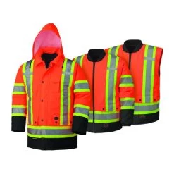 Pioneer Safety V1120151U-4XL High Visibility Parka Jacket, Waterproof 6-in-1 Parka Orange 4XL