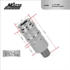 Milton S744 Universal Coupler, 1/4" Body; 1/4" MNPT 10 Milton S744 Universal Coupler, 1/4" Body; 1/4" MNPT -Professional Tool Store 81wZwC3Of1L 80486.1671810329