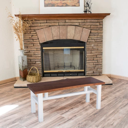 AmeriHome AWLEB46W Acacia Live Edge 46 Inch Bench - White 4 AmeriHome AWLEB46W Acacia Live Edge 46 Inch Bench - White - Image 2