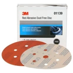 3M 01139 Red Abrasive Hookit Disc, Dust Free, 6", P400 Grit, 50 Per Box