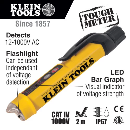 Klein Tools NCVT-3 Non-Contact Voltage Tester With Flashlight 4 Klein Tools NCVT-3 Non-Contact Voltage Tester With Flashlight - Image 2